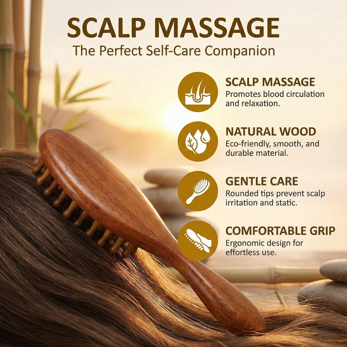 Nuaiute Sandalwood Loc Brush for Dreads - Wooden Round Dreadlock Scalp Comb, Dread Massager & Dandruff Scrubber for Curly Hair, Long Teeth No Static, Brown - görsel 5