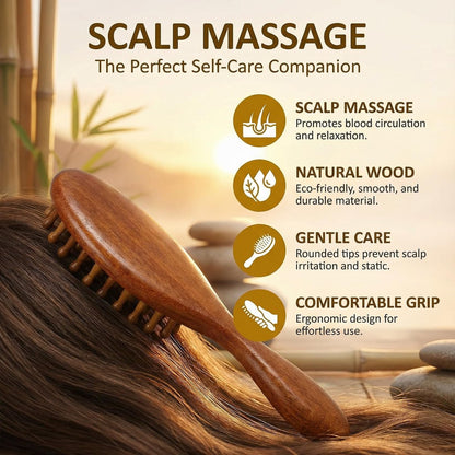 Nuaiute Sandalwood Loc Brush for Dreads - Wooden Round Dreadlock Scalp Comb, Dread Massager & Dandruff Scrubber for Curly Hair, Long Teeth No Static, Brown