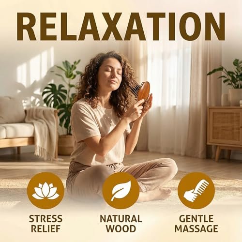 Nuaiute Sandalwood Loc Brush for Dreads - Wooden Round Dreadlock Scalp Comb, Dread Massager & Dandruff Scrubber for Curly Hair, Long Teeth No Static, Brown - görsel 10