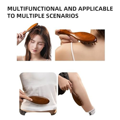 Nuaiute Sandalwood Loc Brush for Dreads - Wooden Round Dreadlock Scalp Comb, Dread Massager & Dandruff Scrubber for Curly Hair, Long Teeth No Static, Brown