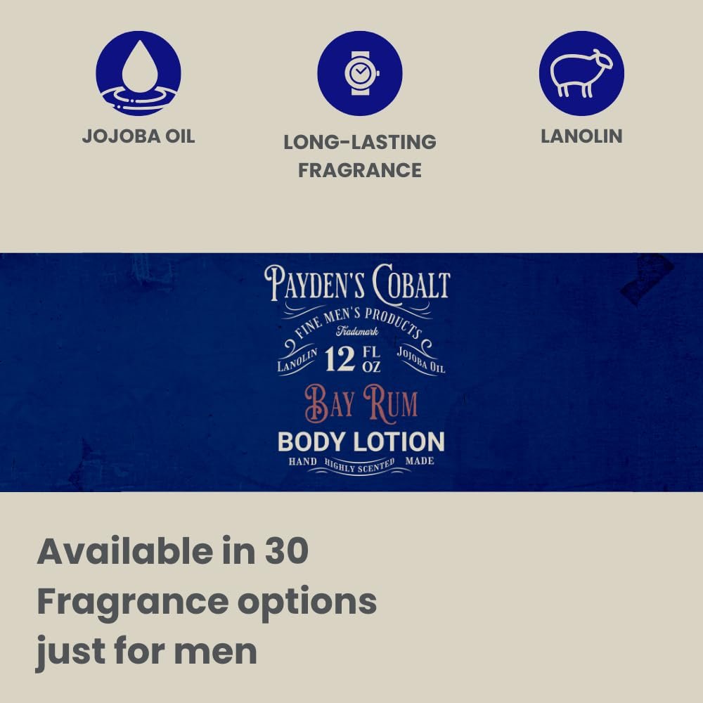 Payden's Cobalt Bay Rum For Men Scented Luxury Body Lotion with Lanolin and Jojoba Oil, 12 Oz - görsel 5