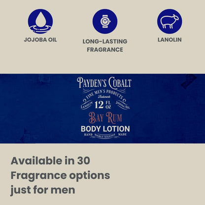 Payden's Cobalt Bay Rum For Men Scented Luxury Body Lotion with Lanolin and Jojoba Oil, 12 Oz