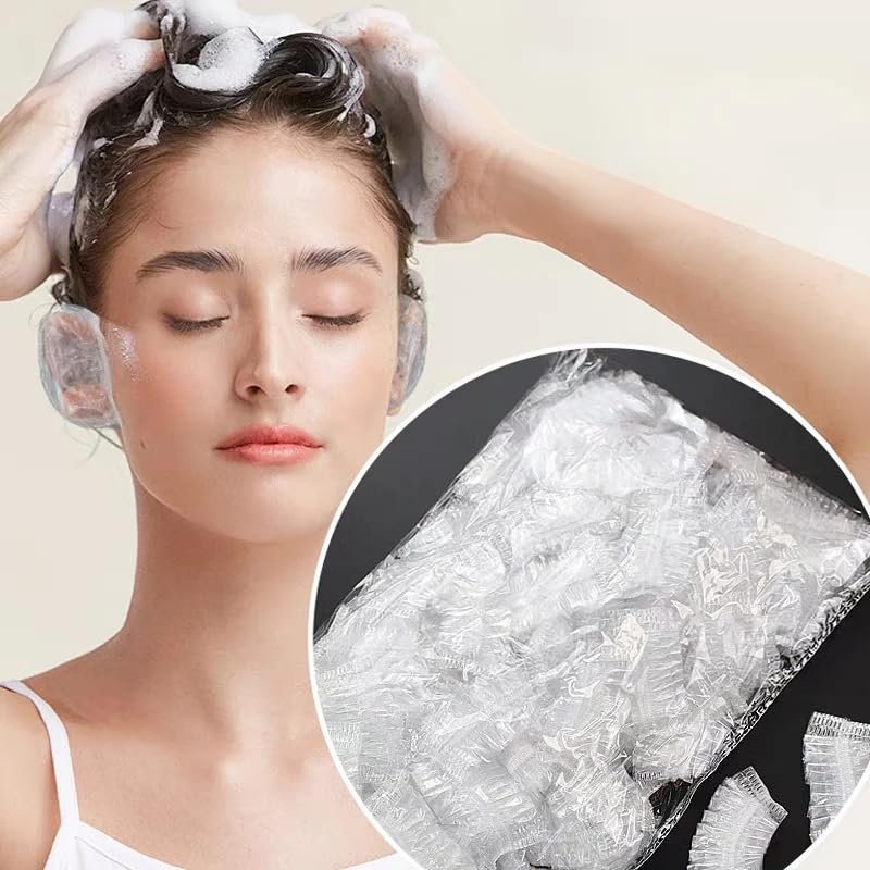 400 Pack Disposable Ear Covers for Shower Waterproof, Ear Shower Caps Hair Dye Ear Protectors for Adults - Clear Elastic Ear Caps for Bathing, Salon, Spa, Travel - görsel 3