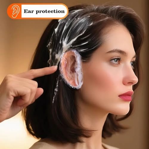 400 Pack Disposable Ear Covers for Shower Waterproof, Ear Shower Caps Hair Dye Ear Protectors for Adults - Clear Elastic Ear Caps for Bathing, Salon, Spa, Travel - görsel 5