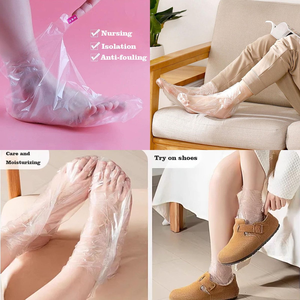 400-Pack Disposable Plastic Foot Covers for Feet – Leak-Proof Paraffin Wax Bath Liners, Moisturizing Socks for Pedicure, Spa, Cracked Heel Care & Shoe Trials (Includes Stickers for Secure Fit) - görsel 11