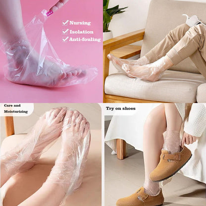 400-Pack Disposable Plastic Foot Covers for Feet – Leak-Proof Paraffin Wax Bath Liners, Moisturizing Socks for Pedicure, Spa, Cracked Heel Care & Shoe Trials (Includes Stickers for Secure Fit)