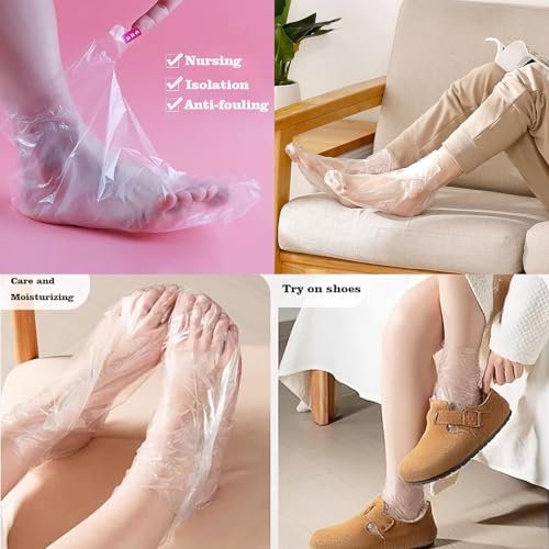 400-Pack Disposable Plastic Foot Covers for Feet – Leak-Proof Paraffin Wax Bath Liners, Moisturizing Socks for Pedicure, Spa, Cracked Heel Care & Shoe Trials (Includes Stickers for Secure Fit) - görsel 12