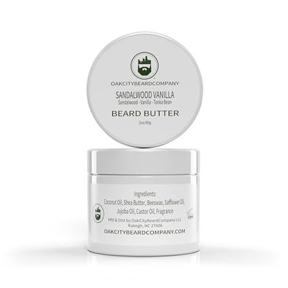 Oak City Beard Company Sandalwood Vanilla Beard Butter – 2 oz Natural Beard Conditioner & Moisturizer