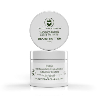 Oak City Beard Company Sandalwood Vanilla Beard Butter – 2 oz Natural Beard Conditioner & Moisturizer