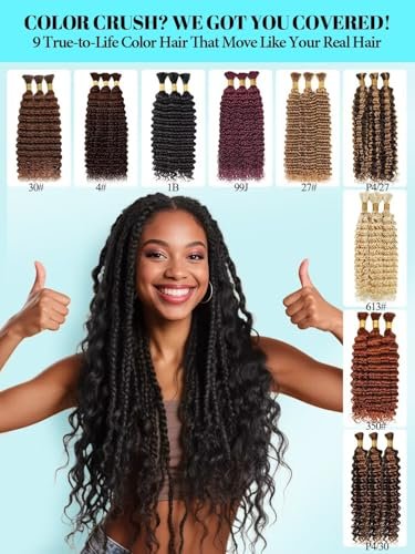 VDZ 12A P4/30 Dark and Light Brown Human Braiding Hair for Boho Braids - 3 Bundles 18 Inch 100g Deep Wave Braiding Hair for Bohemian Knotless Braids 100% Unprocessed Virgin Bulk Hair Extensions No Weft
