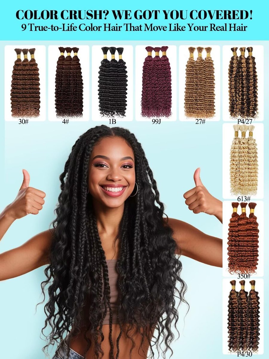 VDZ 12A P4/30 Dark and Light Brown Human Braiding Hair for Boho Braids - 3 Bundles 18 Inch 100g Deep Wave Braiding Hair for Bohemian Knotless Braids 100% Unprocessed Virgin Bulk Hair Extensions No Weft - görsel 6