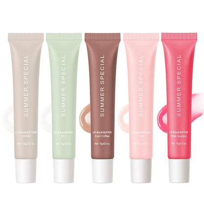 5-Color Summer Special Lip Balm Butter - Shea Butter & Avocado Oil, Lightweight & Non-Sticky, 5 Trending Shades (Vanilla Nude, Mint Clear, Iced Coffee, Cake Glittery Pink, Guava), Soften Dry Lips Care Gift Box for Teens Avelisse