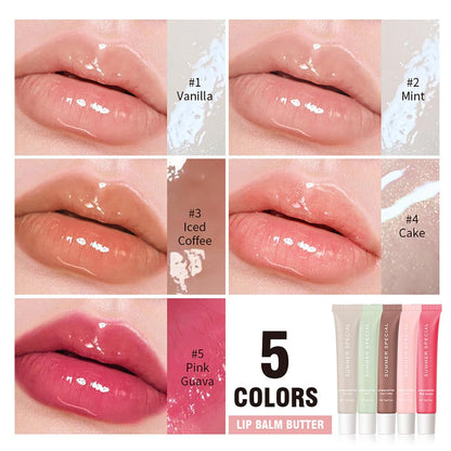 5-Color Summer Special Lip Balm Butter - Shea Butter & Avocado Oil, Lightweight & Non-Sticky, 5 Trending Shades (Vanilla Nude, Mint Clear, Iced Coffee, Cake Glittery Pink, Guava), Soften Dry Lips Care Gift Box for Teens Avelisse