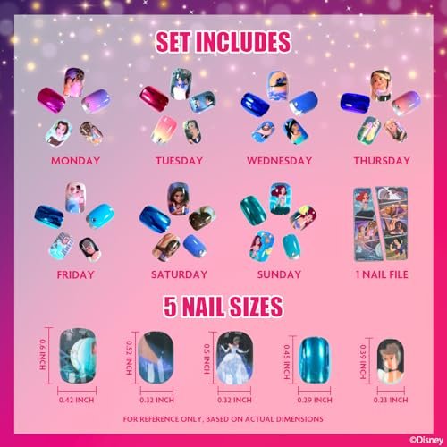 Disney Princess 84-Piece Glitter & Metallic Press-On Nails Set for Kids & Tweens – Townley Girl - görsel 4