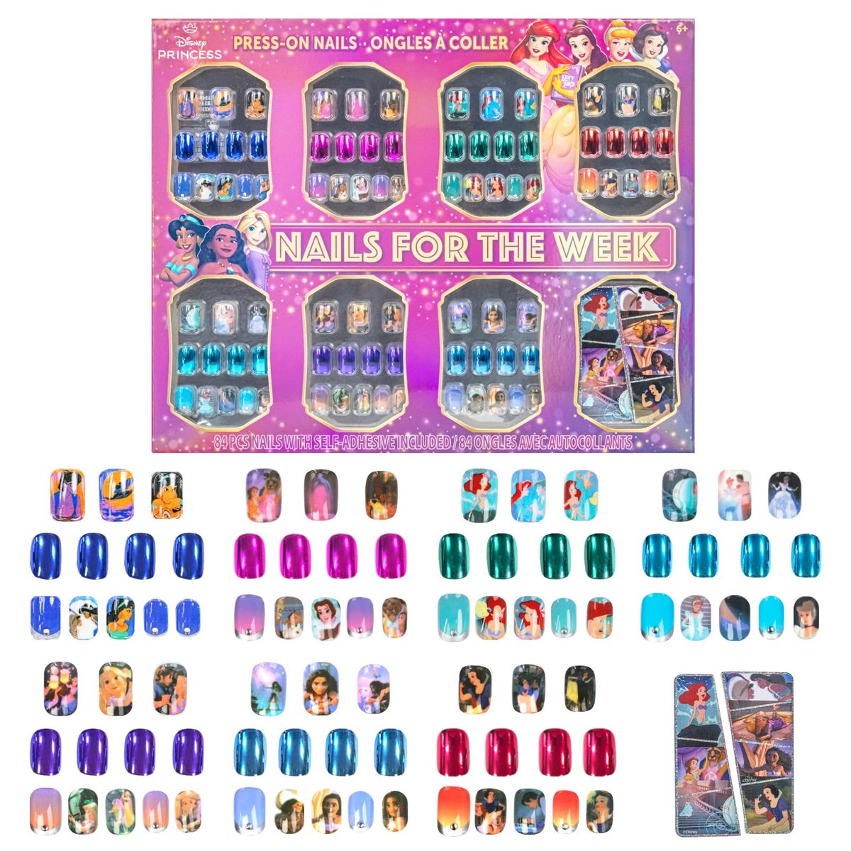 Disney Princess 84-Piece Glitter & Metallic Press-On Nails Set for Kids & Tweens – Townley Girl - görsel 1