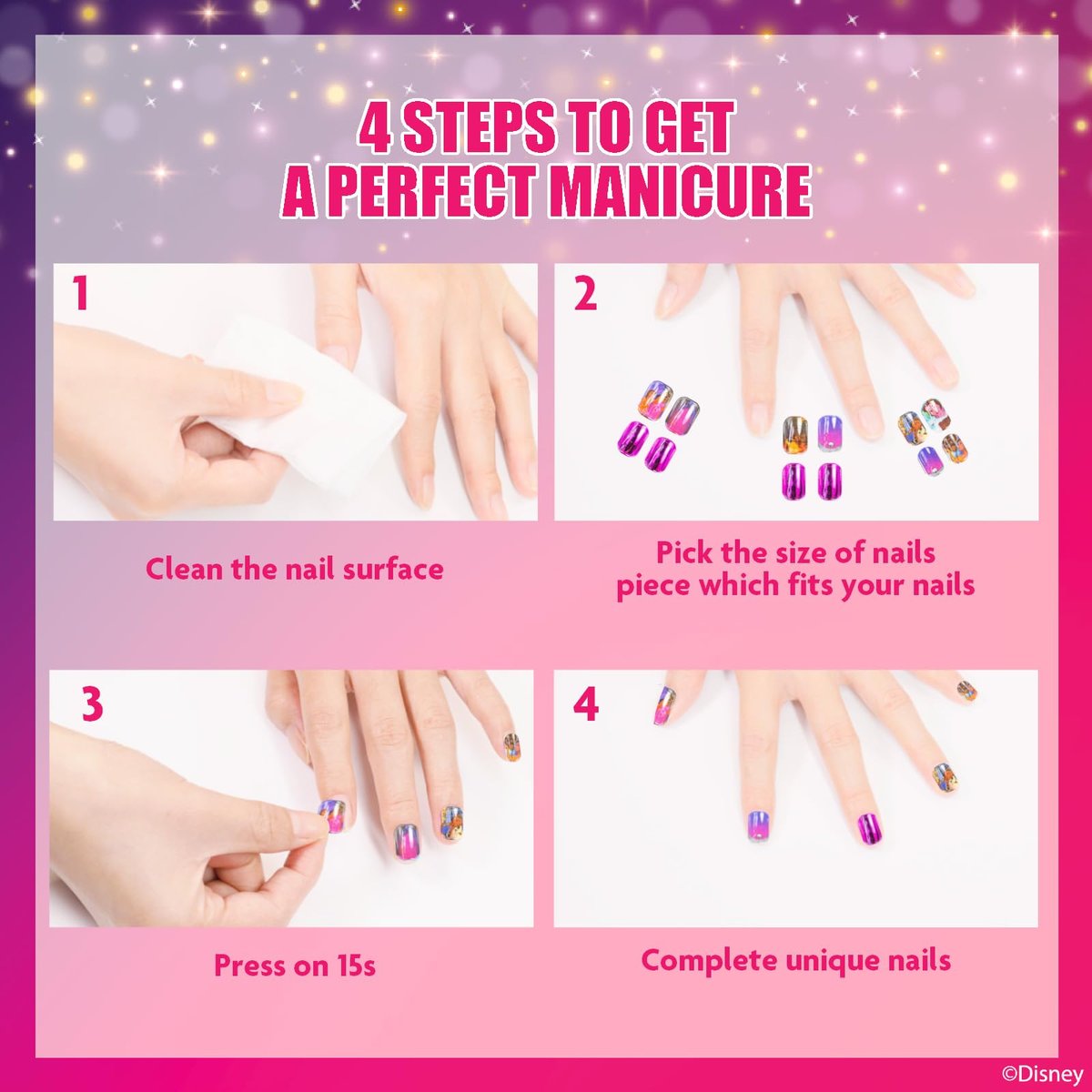 Disney Princess 84-Piece Glitter & Metallic Press-On Nails Set for Kids & Tweens – Townley Girl - görsel 5