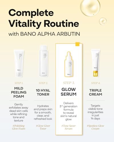 Bano Alpha Arbutin Glow Serum – 2% Alpha Arbutin + Niacinamide for Skin Vitality & Glow, Uneven Tone | Hydrating Hyaluronic Acid | Korean Skincare for Sensitive Skin | Fragrance-Free | 1.01 fl oz
