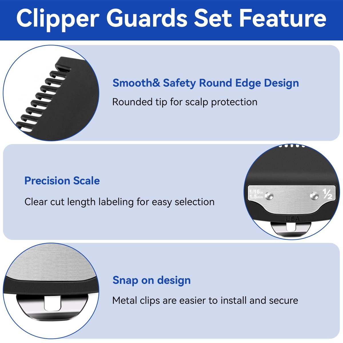 Replacement 1/2 Wahl Clipper Guards Set, 1/16" 1.5mm Metal Hair Clipper Guards for Professional Barbers (2 Pack) - görsel 4