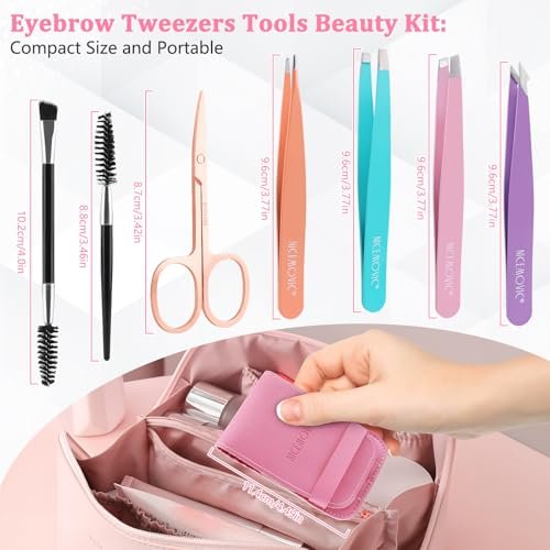 NICEMOVIC 7 Pcs Eyebrow Tweezers Set for Women - Precision Facial Hair Tweezers, Multicolor Grooming Kit, Ideal Mother's Day Gift, Christmas Stocking Stuffer, Birthday Gift for Mom - görsel 4