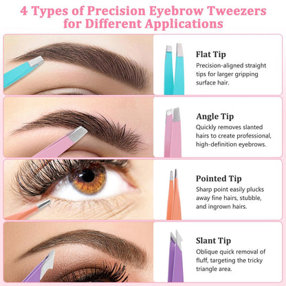 NICEMOVIC 7 Pcs Eyebrow Tweezers Set for Women - Precision Facial Hair Tweezers, Multicolor Grooming Kit, Ideal Mother's Day Gift, Christmas Stocking Stuffer, Birthday Gift for Mom