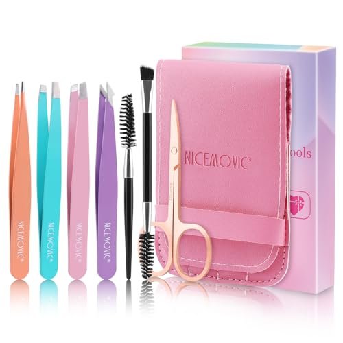 NICEMOVIC 7 Pcs Eyebrow Tweezers Set for Women - Precision Facial Hair Tweezers, Multicolor Grooming Kit, Ideal Mother's Day Gift, Christmas Stocking Stuffer, Birthday Gift for Mom - görsel 2