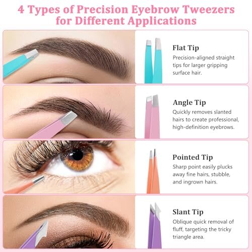 NICEMOVIC 7 Pcs Eyebrow Tweezers Set for Women - Precision Facial Hair Tweezers, Multicolor Grooming Kit, Ideal Mother's Day Gift, Christmas Stocking Stuffer, Birthday Gift for Mom - görsel 6