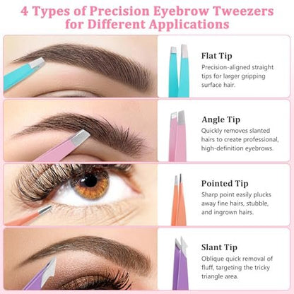 NICEMOVIC 7 Pcs Eyebrow Tweezers Set for Women - Precision Facial Hair Tweezers, Multicolor Grooming Kit, Ideal Mother's Day Gift, Christmas Stocking Stuffer, Birthday Gift for Mom