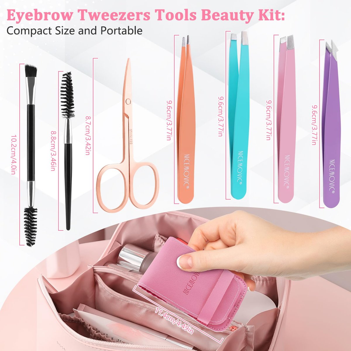 NICEMOVIC 7 Pcs Eyebrow Tweezers Set for Women - Precision Facial Hair Tweezers, Multicolor Grooming Kit, Ideal Mother's Day Gift, Christmas Stocking Stuffer, Birthday Gift for Mom - görsel 3