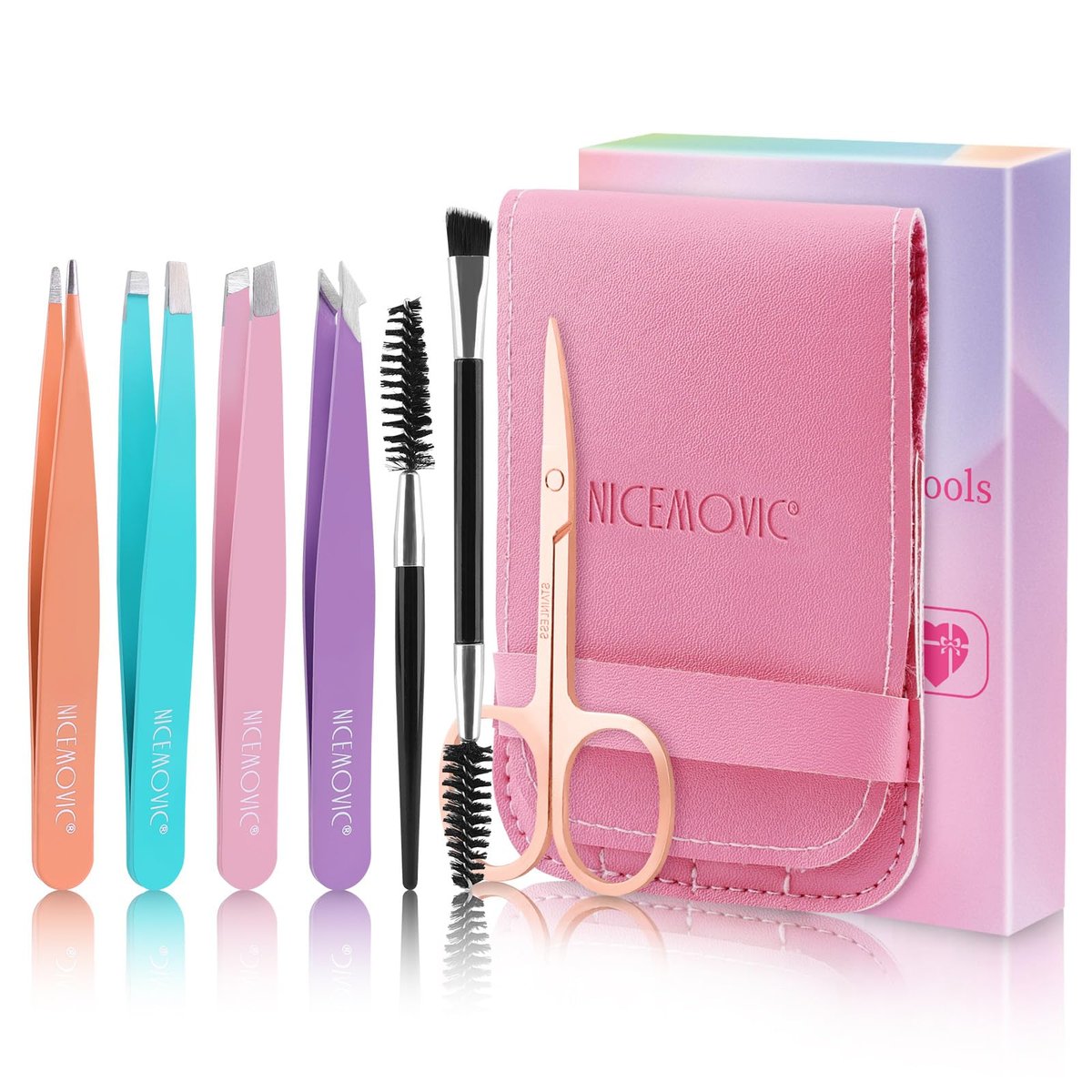 NICEMOVIC 7 Pcs Eyebrow Tweezers Set for Women - Precision Facial Hair Tweezers, Multicolor Grooming Kit, Ideal Mother's Day Gift, Christmas Stocking Stuffer, Birthday Gift for Mom - görsel 1