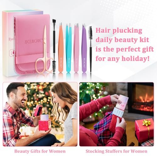 NICEMOVIC 7 Pcs Eyebrow Tweezers Set for Women - Precision Facial Hair Tweezers, Multicolor Grooming Kit, Ideal Mother's Day Gift, Christmas Stocking Stuffer, Birthday Gift for Mom - görsel 18