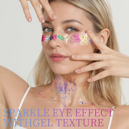 FANDAMEI Glow in The Dark Glitter Gel Palette - 18 Colors Face Body Hair Glitter Makeup for Kids Women Halloween Rave Concert