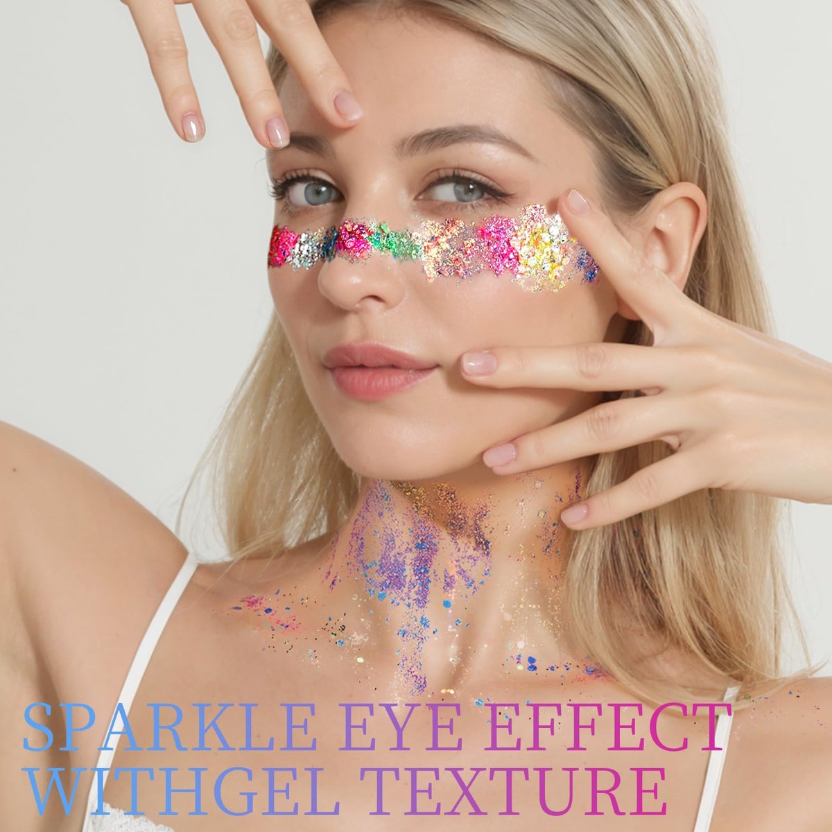 FANDAMEI Glow in The Dark Glitter Gel Palette - 18 Colors Face Body Hair Glitter Makeup for Kids Women Halloween Rave Concert - görsel 7