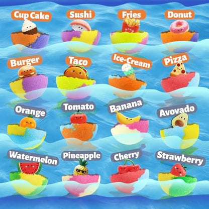 Zippytots Kids Bath Bombs with Food Toys Inside, 16 Pack Colorful Surprise Bath Fizzies Set, Organic Fizzy Bubble Bath Bombs for Girls & Boys, Ages 3+ Avelisse
