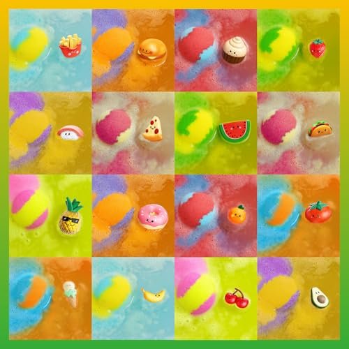 Zippytots Kids Bath Bombs with Food Toys Inside, 16 Pack Colorful Surprise Bath Fizzies Set, Organic Fizzy Bubble Bath Bombs for Girls & Boys, Ages 3+ Avelisse