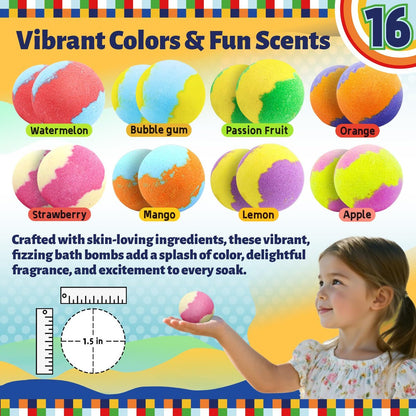 Zippytots Kids Bath Bombs with Food Toys Inside, 16 Pack Colorful Surprise Bath Fizzies Set, Organic Fizzy Bubble Bath Bombs for Girls & Boys, Ages 3+ Avelisse
