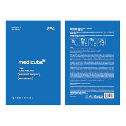 Medicube Zero Pore Peel Pads (8ea) | Exfoliating Mitt for Face & Body | Rice Extract, Natural AHA & Panthenol | Double-Sided Organic Cotton & Microfiber Pads
