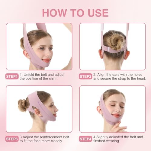 V Line Face Slimming Mask for Sleeping | Double Chin Reducer & Jawline Shaper for Women - Medium (Pink) - görsel 10
