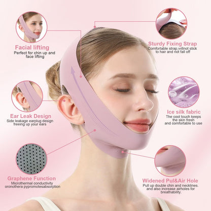 V Line Face Slimming Mask for Sleeping | Double Chin Reducer & Jawline Shaper for Women - Medium (Pink)
