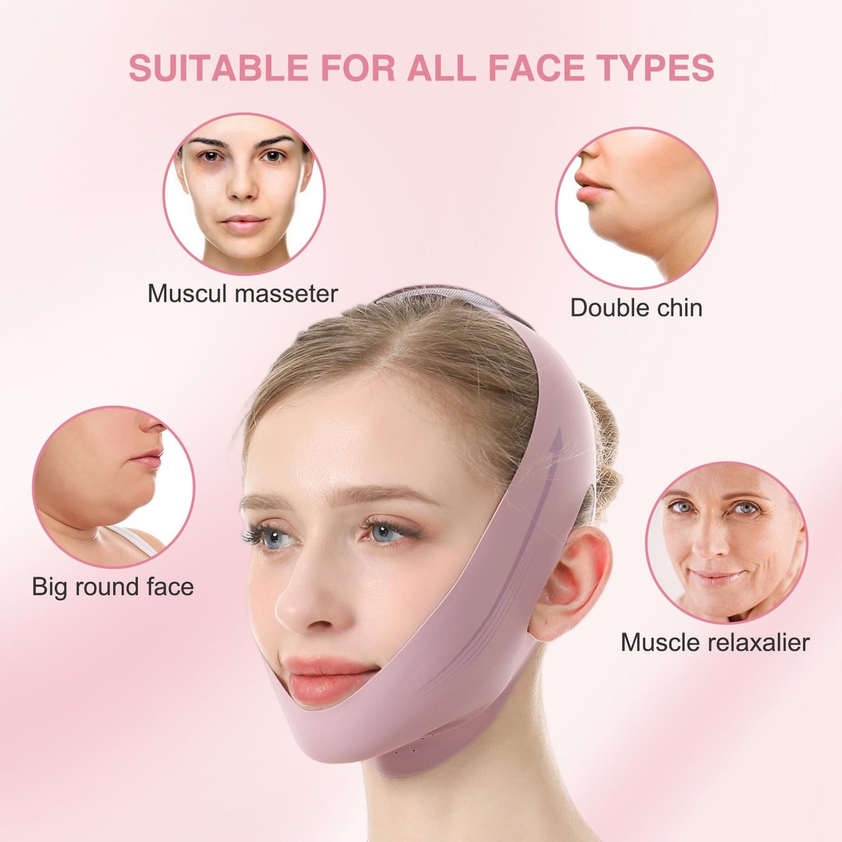V Line Face Slimming Mask for Sleeping | Double Chin Reducer & Jawline Shaper for Women - Medium (Pink) - görsel 3