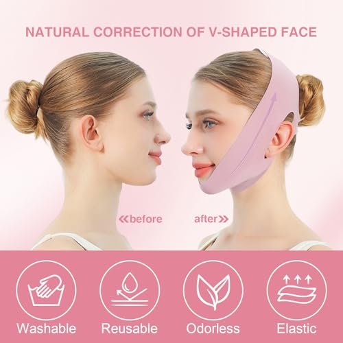 V Line Face Slimming Mask for Sleeping | Double Chin Reducer & Jawline Shaper for Women - Medium (Pink) - görsel 12