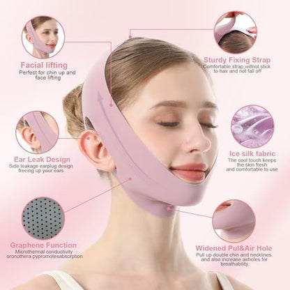 V Line Face Slimming Mask for Sleeping | Double Chin Reducer & Jawline Shaper for Women - Medium (Pink)