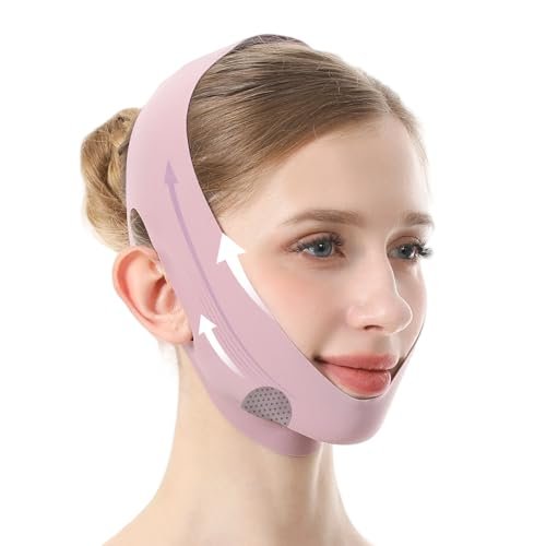 V Line Face Slimming Mask for Sleeping | Double Chin Reducer & Jawline Shaper for Women - Medium (Pink) - görsel 2