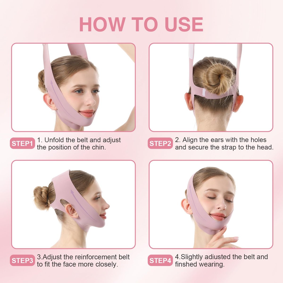 V Line Face Slimming Mask for Sleeping | Double Chin Reducer & Jawline Shaper for Women - Medium (Pink) - görsel 9