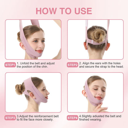V Line Face Slimming Mask for Sleeping | Double Chin Reducer & Jawline Shaper for Women - Medium (Pink)