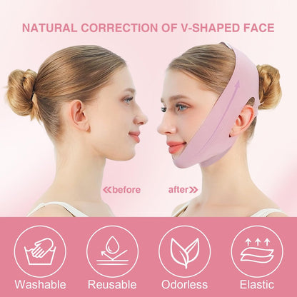 V Line Face Slimming Mask for Sleeping | Double Chin Reducer & Jawline Shaper for Women - Medium (Pink)