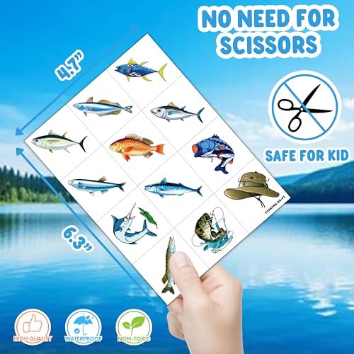 60 PCS Fishing Pre-Cut Temporary Tattoos for Kids & Adults | Birthday Party Favors, School Prizes & Rewards - görsel 8