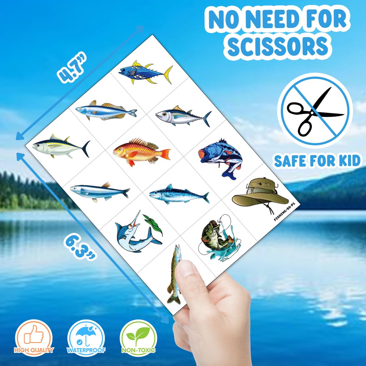 60 PCS Fishing Pre-Cut Temporary Tattoos for Kids & Adults | Birthday Party Favors, School Prizes & Rewards - görsel 7