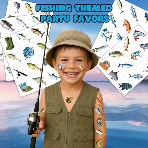 60 PCS Fishing Pre-Cut Temporary Tattoos for Kids & Adults | Birthday Party Favors, School Prizes & Rewards - görsel 4