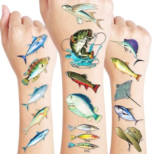 60 PCS Fishing Pre-Cut Temporary Tattoos for Kids & Adults | Birthday Party Favors, School Prizes & Rewards - görsel 2