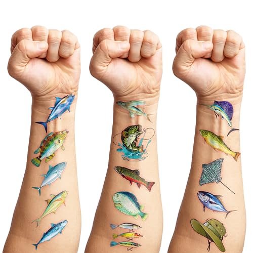 60 PCS Fishing Pre-Cut Temporary Tattoos for Kids & Adults | Birthday Party Favors, School Prizes & Rewards - görsel 14